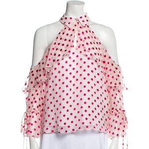 ALICE + OLIVIA Polka Dot Print Mock Neck Blouse